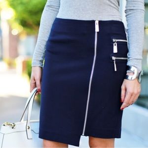Vince Camuto Dark Blue Pencil Skirt with Silver Zippers